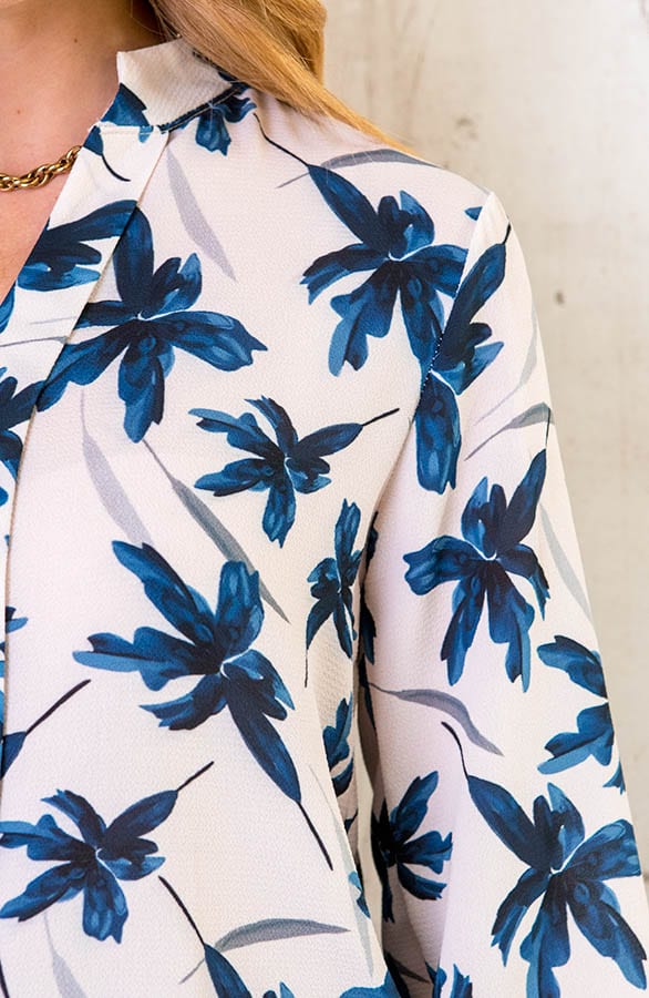 Bloemen Blouse Dames Ecru Blauw – shoparchief, foto 6