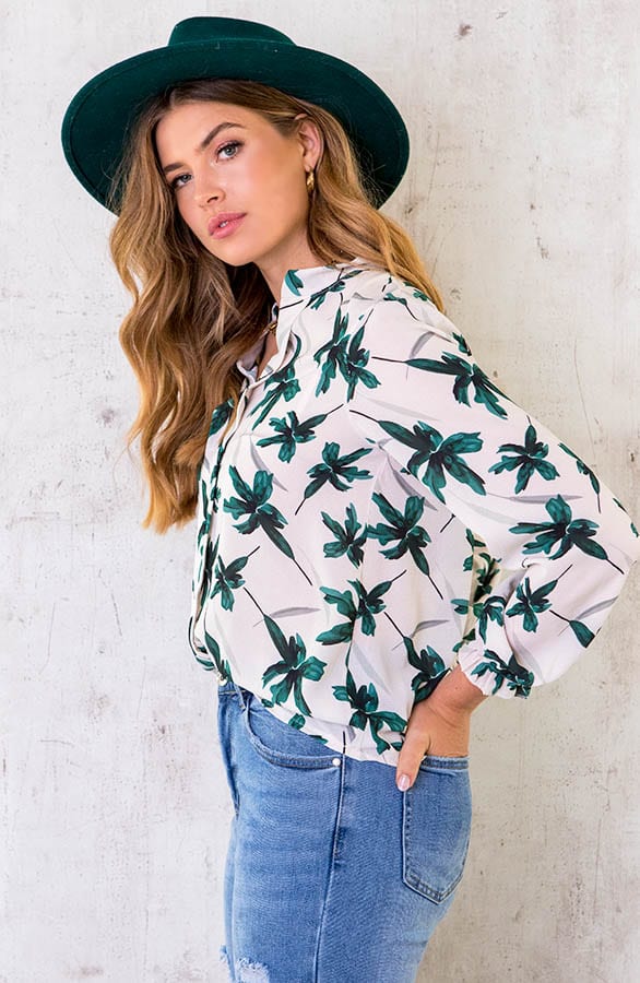 Bloemen Blouse Dames Ecru Groen – shoparchief, foto 4