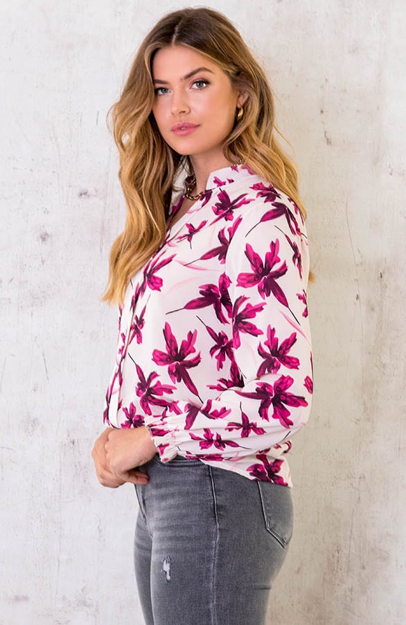 Bloemen Blouse Dames Ecru Roze – shoparchief, foto 3