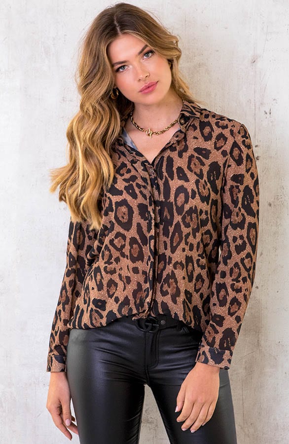 Blouse Met Panterprint Brown – shoparchief, foto 1