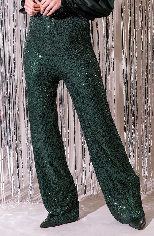Exclusive Pailletten Flared Broek Smaragd – shoparchief, foto 1