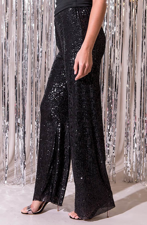 Exclusive Pailletten Flared Broek Zwart – shoparchief, foto 2