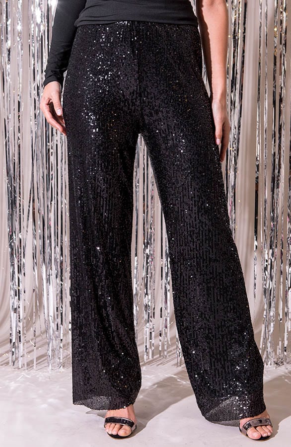 Exclusive Pailletten Flared Broek Zwart – shoparchief, foto 1