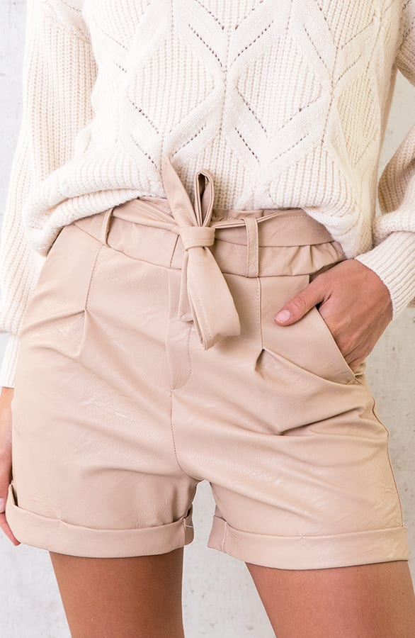 Leren Shorts Met Strik Beige – shoparchief, foto 1