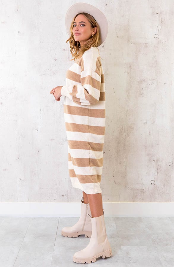 Oversized Strepen Jurk Beige – shoparchief, foto 2