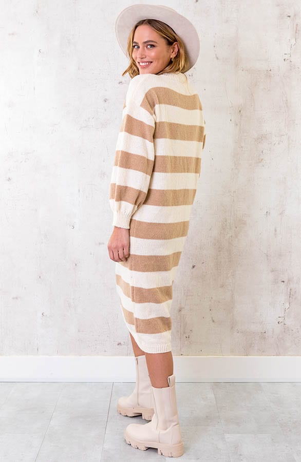 Oversized Strepen Jurk Beige – shoparchief, foto 3