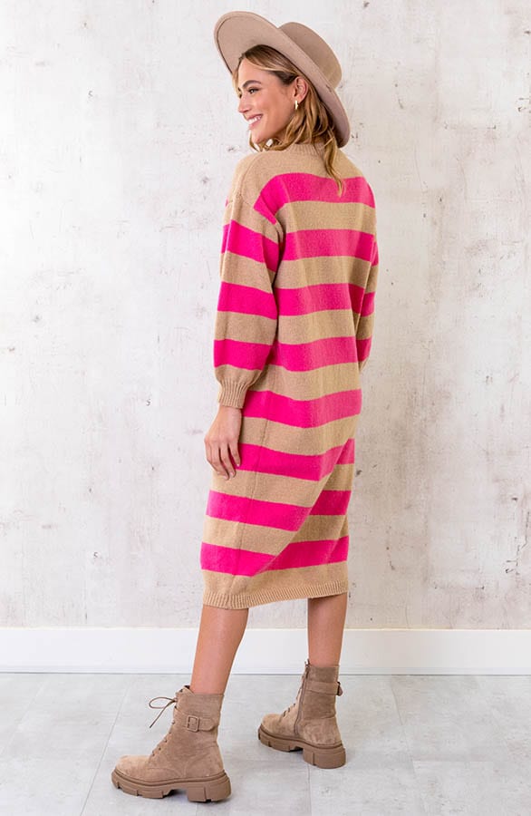 Oversized Strepen Jurk Fuchsia – shoparchief, foto 3