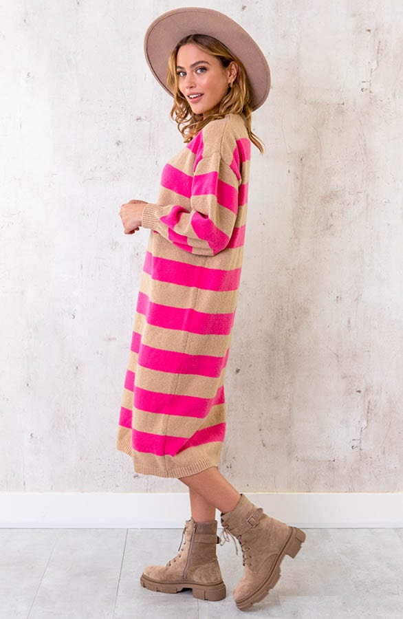 Oversized Strepen Jurk Fuchsia – shoparchief, foto 2