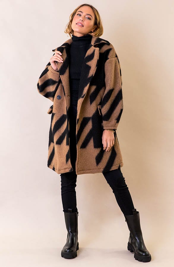 Oversized Woven Coat Camel – shoparchief, foto 4