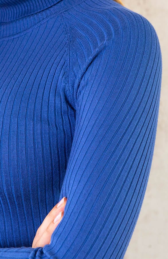 Ribstof Jurk Met Col Jeansblauw – shoparchief, foto 5