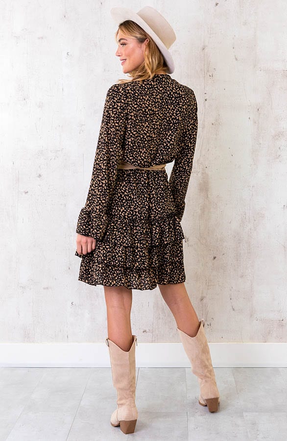 Ruches Print Jurk Camel – shoparchief, foto 4