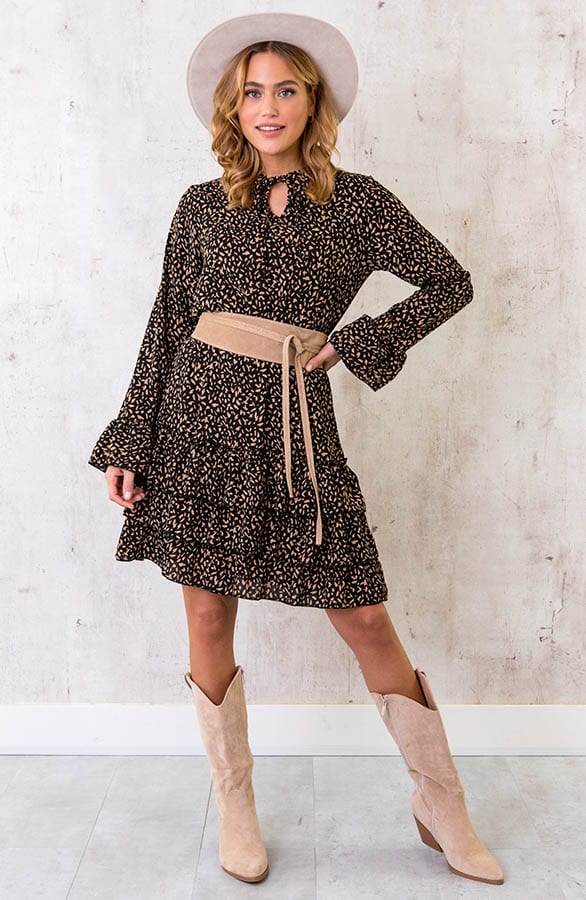 Ruches Print Jurk Camel – shoparchief, foto 2