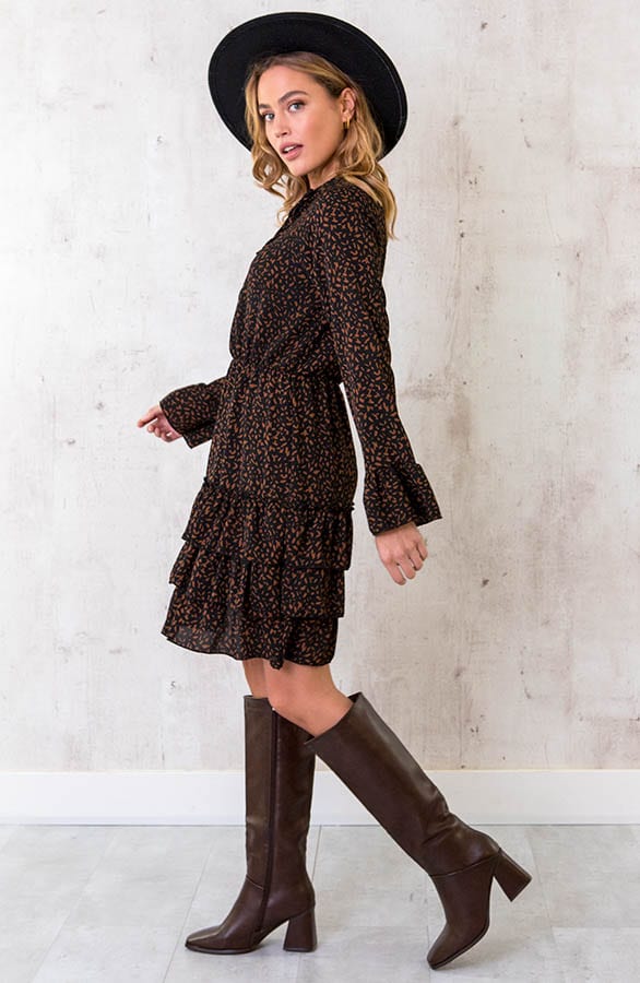 Ruches Print Jurk Cognac – shoparchief, foto 3