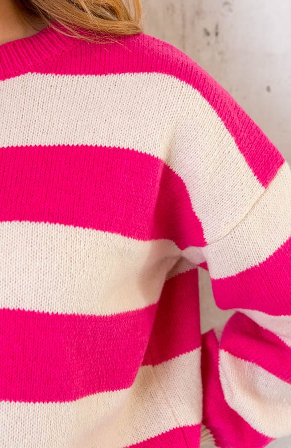 Strepen Trui Beige Fuchsia – shoparchief, foto 6