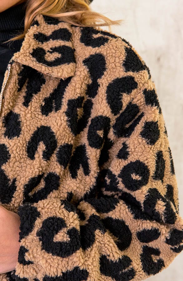 Teddy Bomber Jacket Panter Camel – shoparchief, foto 4