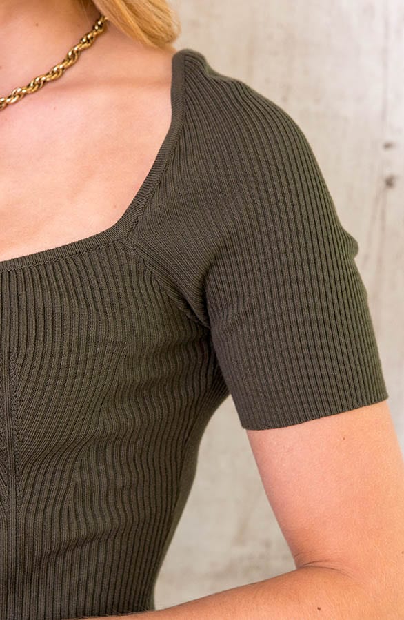 Vierkante Hals Top Ribstof Army – shoparchief, foto 5