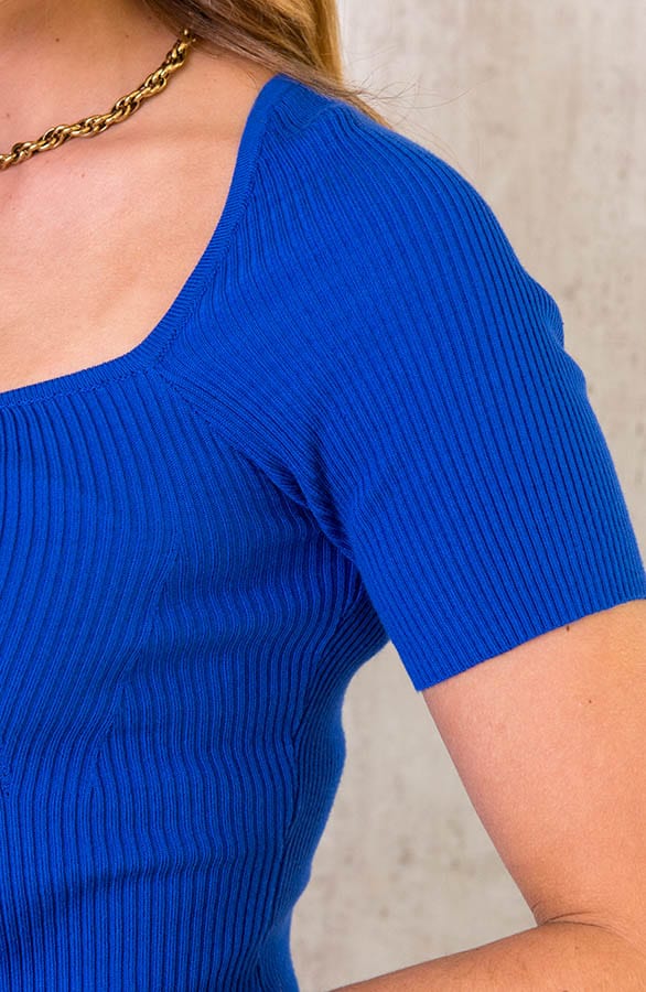 Vierkante Hals Top Ribstof Kobalt – shoparchief, foto 5