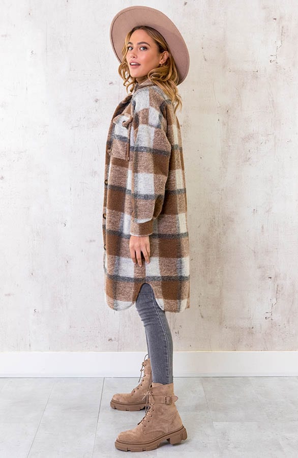 Woven Coat Geblokt Beige – shoparchief, foto 4