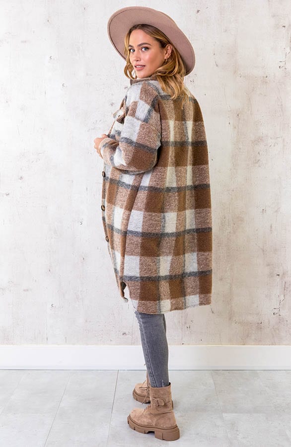 Woven Coat Geblokt Beige – shoparchief, foto 5