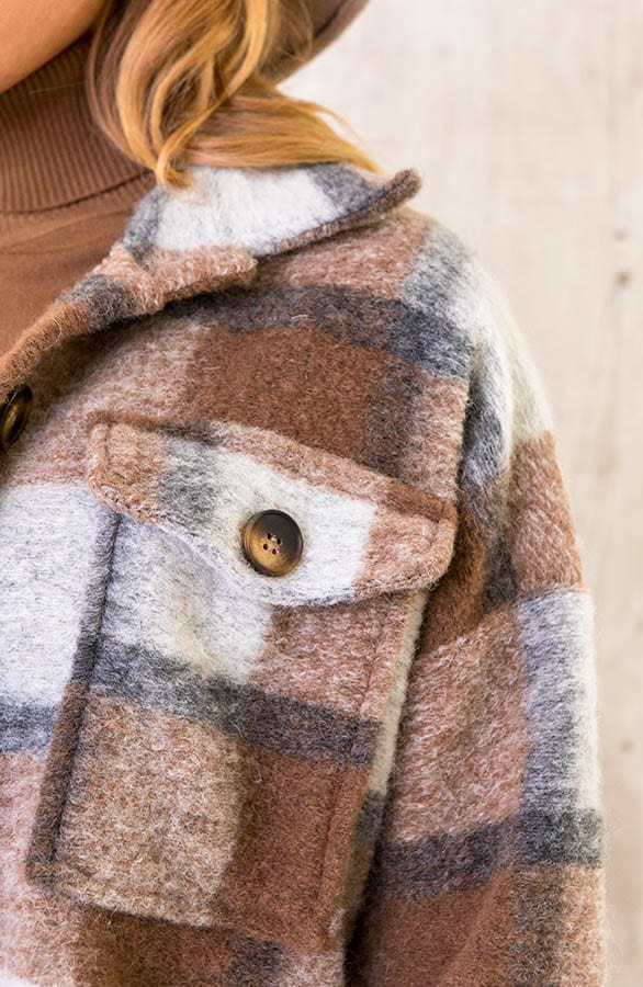 Woven Coat Geblokt Beige – shoparchief, foto 6