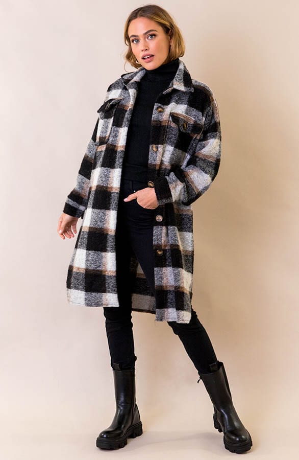 Woven Coat Geblokt Zwart – shoparchief, foto 5