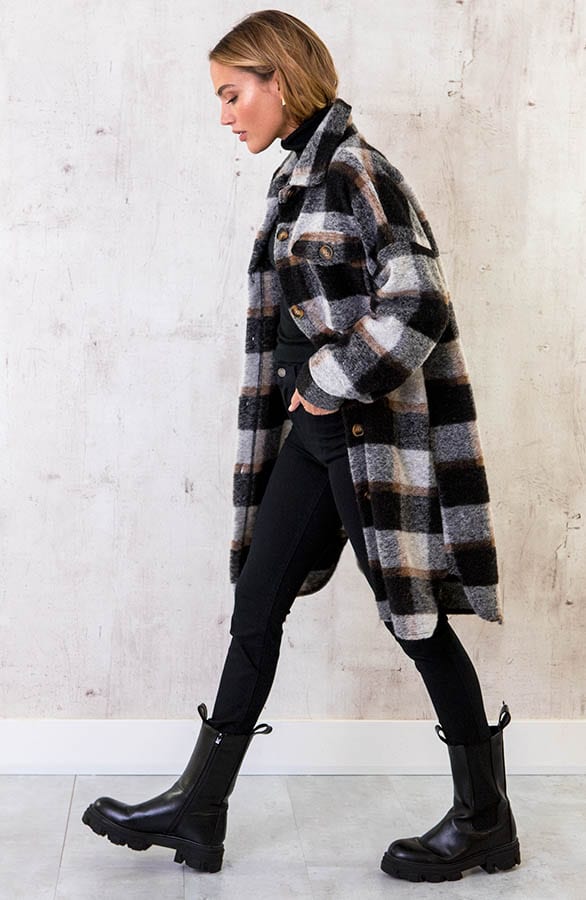 Woven Coat Geblokt Zwart – shoparchief, foto 4