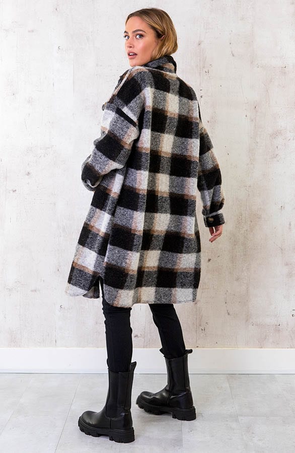 Woven Coat Geblokt Zwart – shoparchief, foto 3