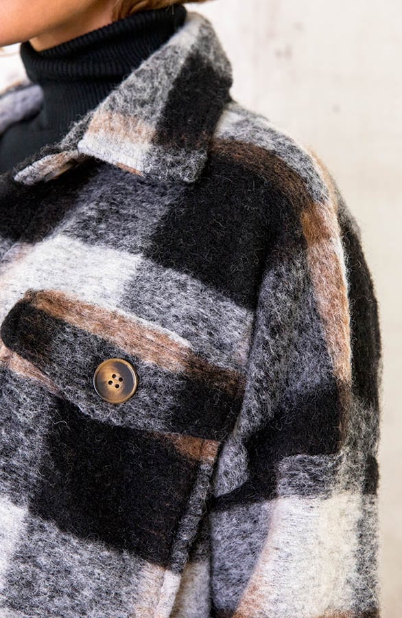 Woven Coat Geblokt Zwart – shoparchief, foto 6