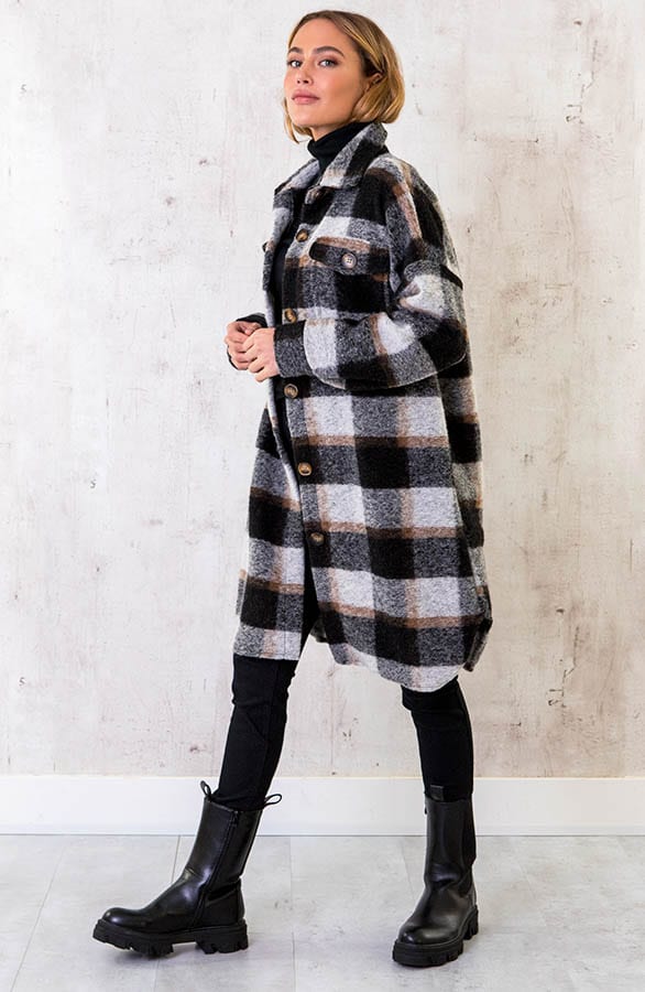 Woven Coat Geblokt Zwart – shoparchief, foto 2