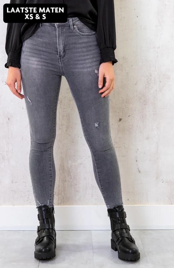 High Waist Skinny Jeans Damaged Grijs – shoparchief, foto 1