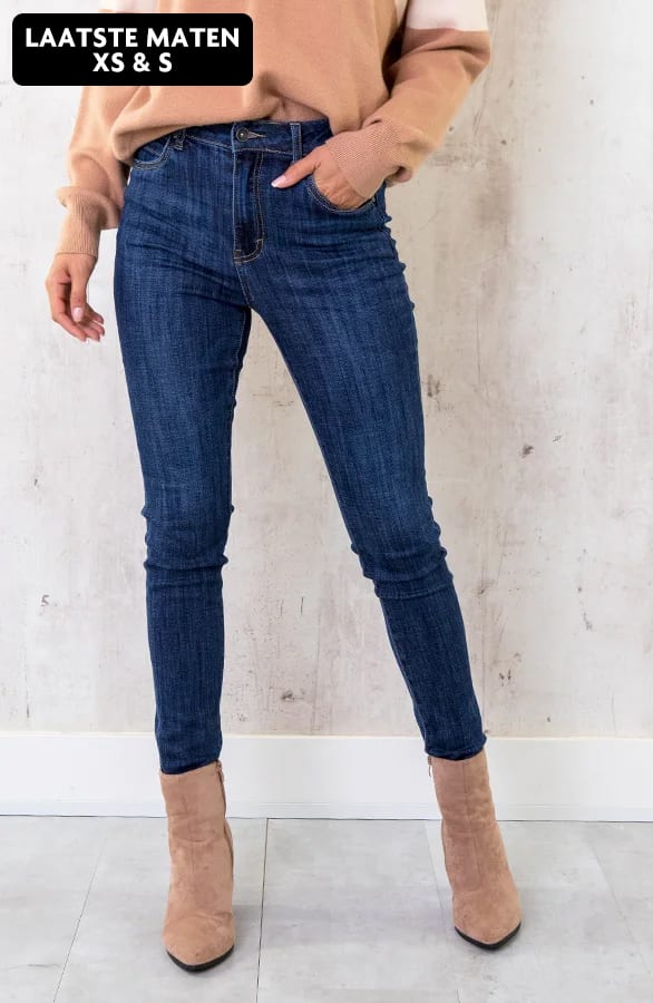 High Waist Skinny Jeans Washed Dark Blue – shoparchief, foto 1