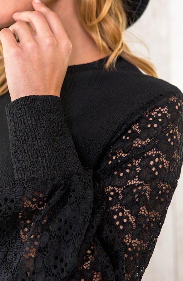 Long Sleeve Kanten Top Zwart – shoparchief, foto 5