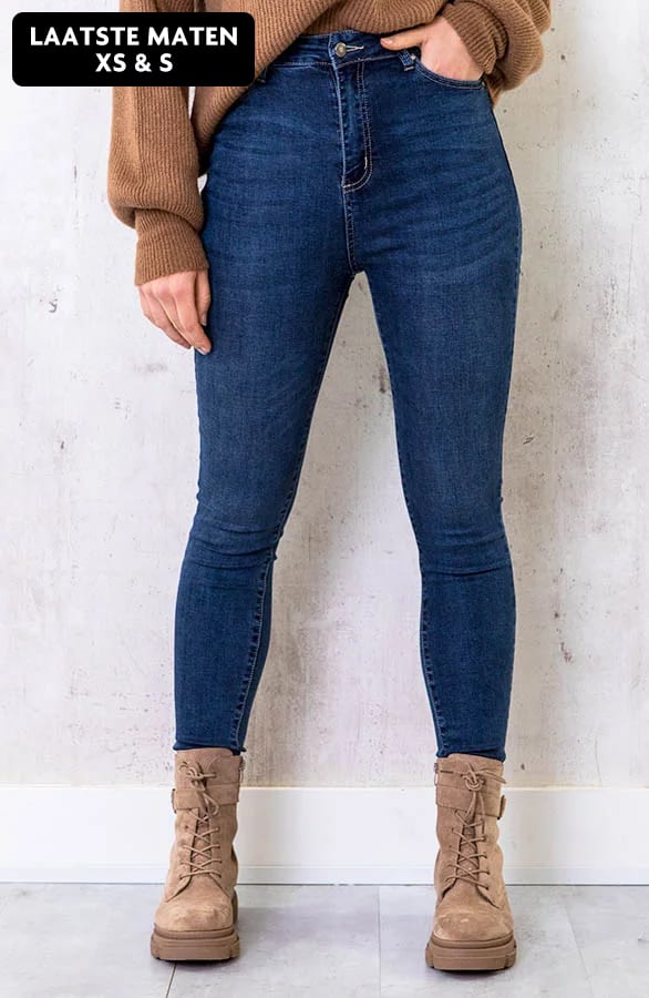 Super High Waist Skinny Jeans Dark Blue – shoparchief, foto 1