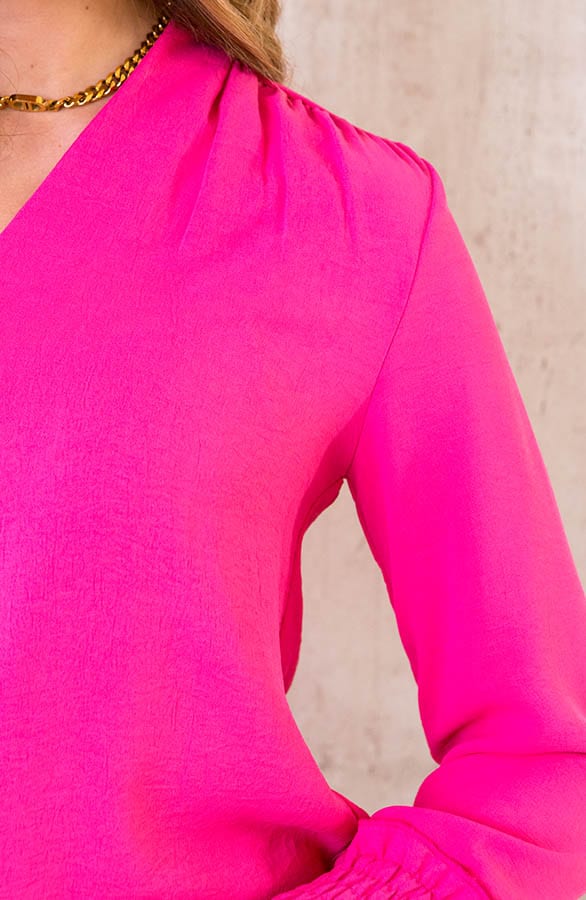 Basic V-hals Blouse Fuchsia – shoparchief, foto 5