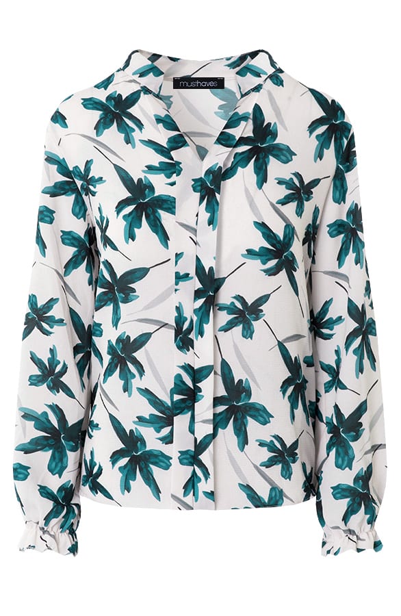 Bloemen Blouse Dames Ecru Groen – shoparchief, foto 1