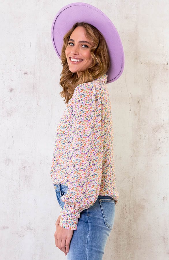 Bloemen Blouse Lila Oranje – shoparchief, foto 3