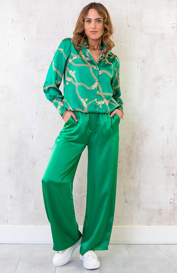 Satijnen Palazzo Broek Bright Green – shoparchief, foto 4