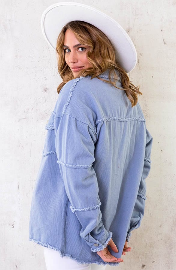 Cotton Oversized Jacket Jeansblauw – shoparchief, foto 4