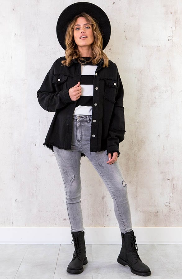 Cotton Oversized Jacket Zwart – shoparchief, foto 6