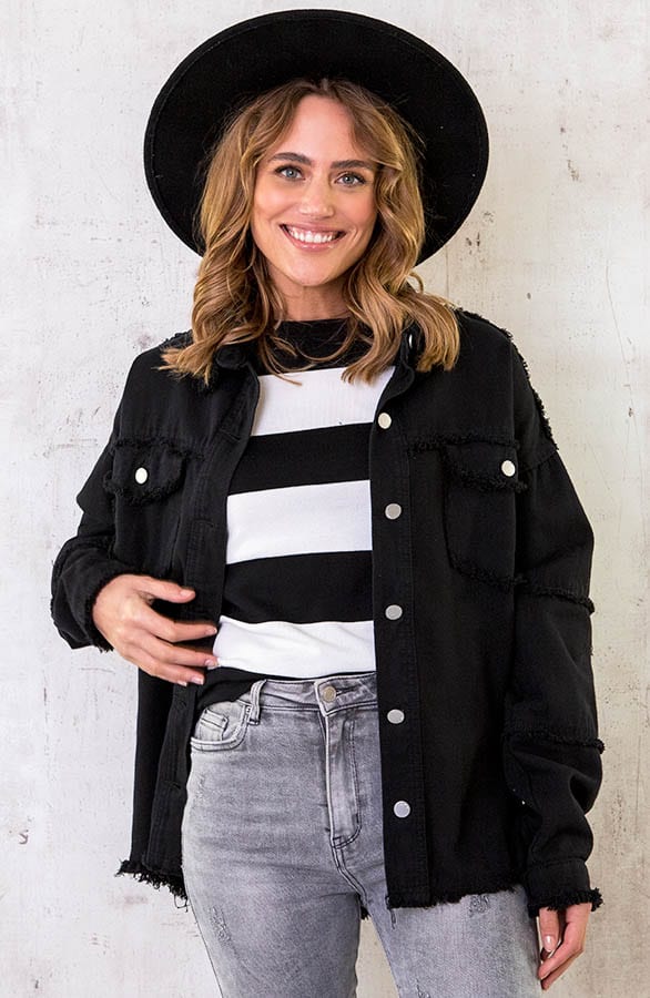 Cotton Oversized Jacket Zwart – shoparchief, foto 2