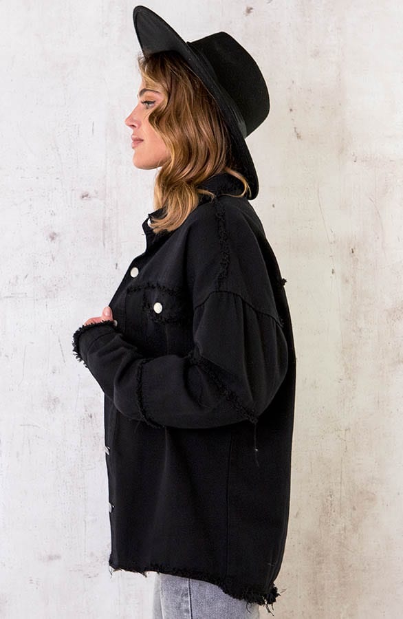 Cotton Oversized Jacket Zwart – shoparchief, foto 4