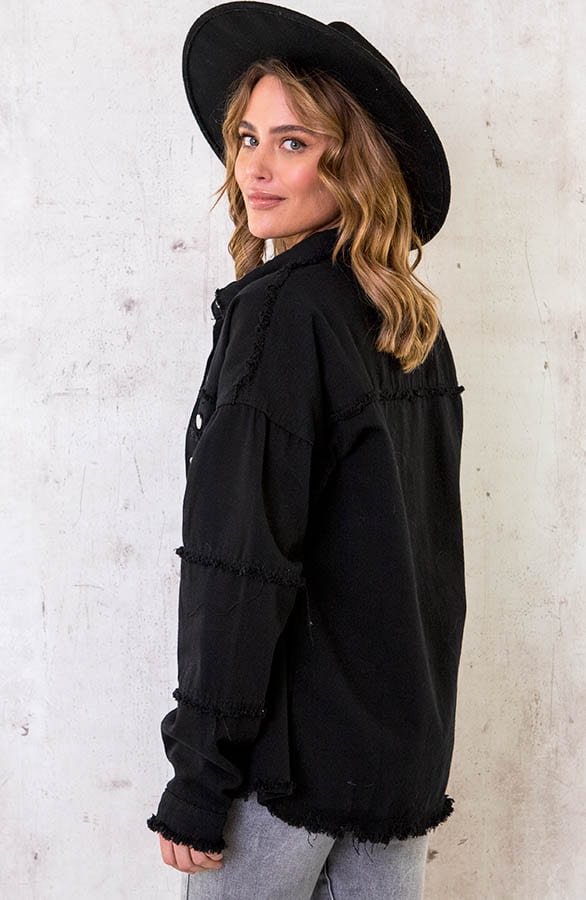 Cotton Oversized Jacket Zwart – shoparchief, foto 3