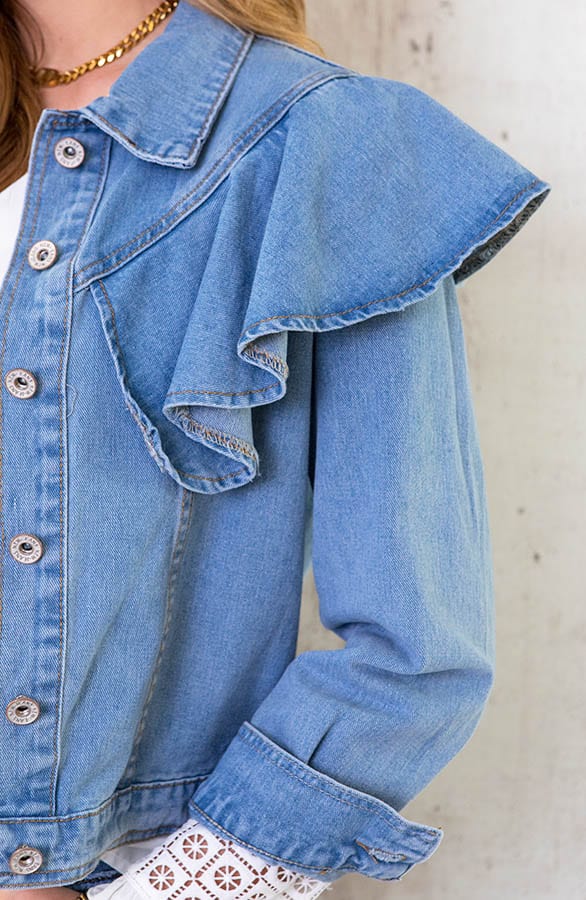 Denim Jacket Ruffle Light Blue – shoparchief, foto 5
