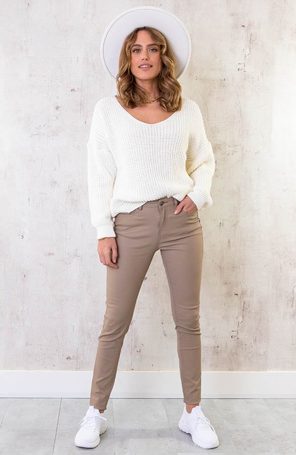 Gebreide Basic V-trui Ecru – shoparchief, foto 6