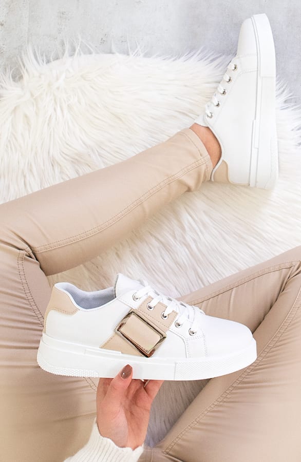 Gesp Sneakers Wit Beige – shoparchief, foto 1