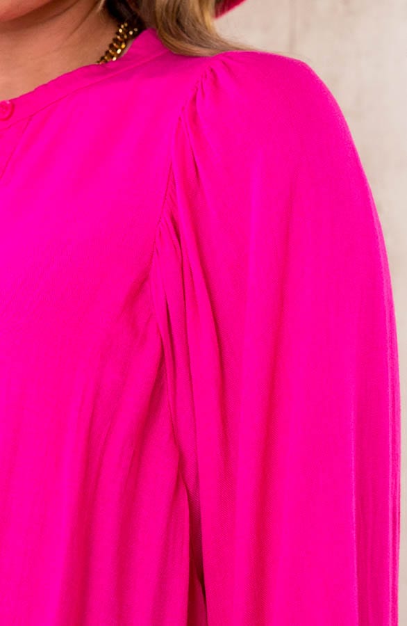 Katoenen Oversized Knopen Blouse Fuchsia – shoparchief, foto 5