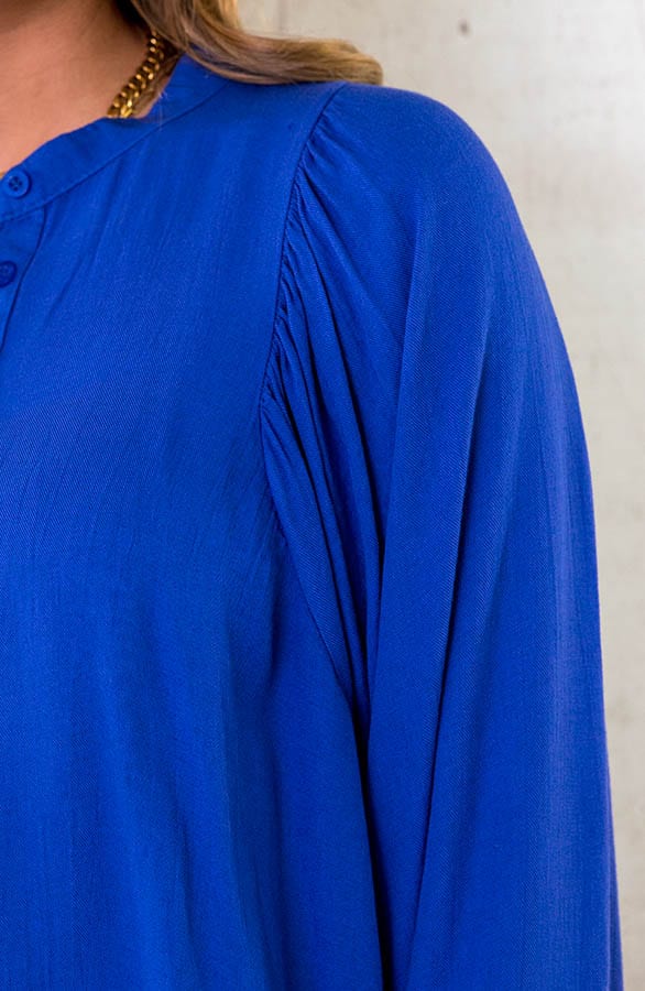 Katoenen Oversized Knopen Blouse Kobalt – shoparchief, foto 5