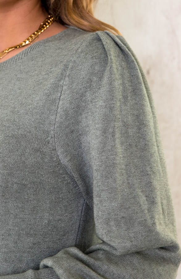 Knitted Jurk Met Pofmouwen Army – shoparchief, foto 5
