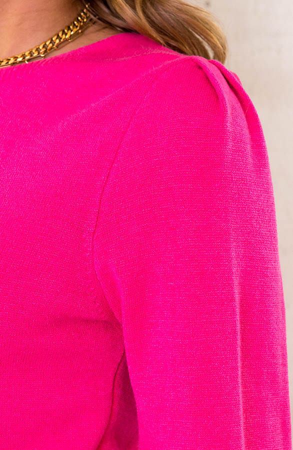 Knitted Jurk Met Pofmouwen Fuchsia – shoparchief, foto 5