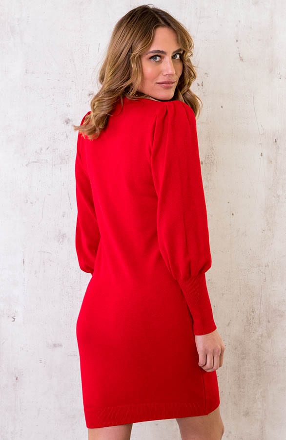 Knitted Jurk Met Pofmouwen Rood – shoparchief, foto 4